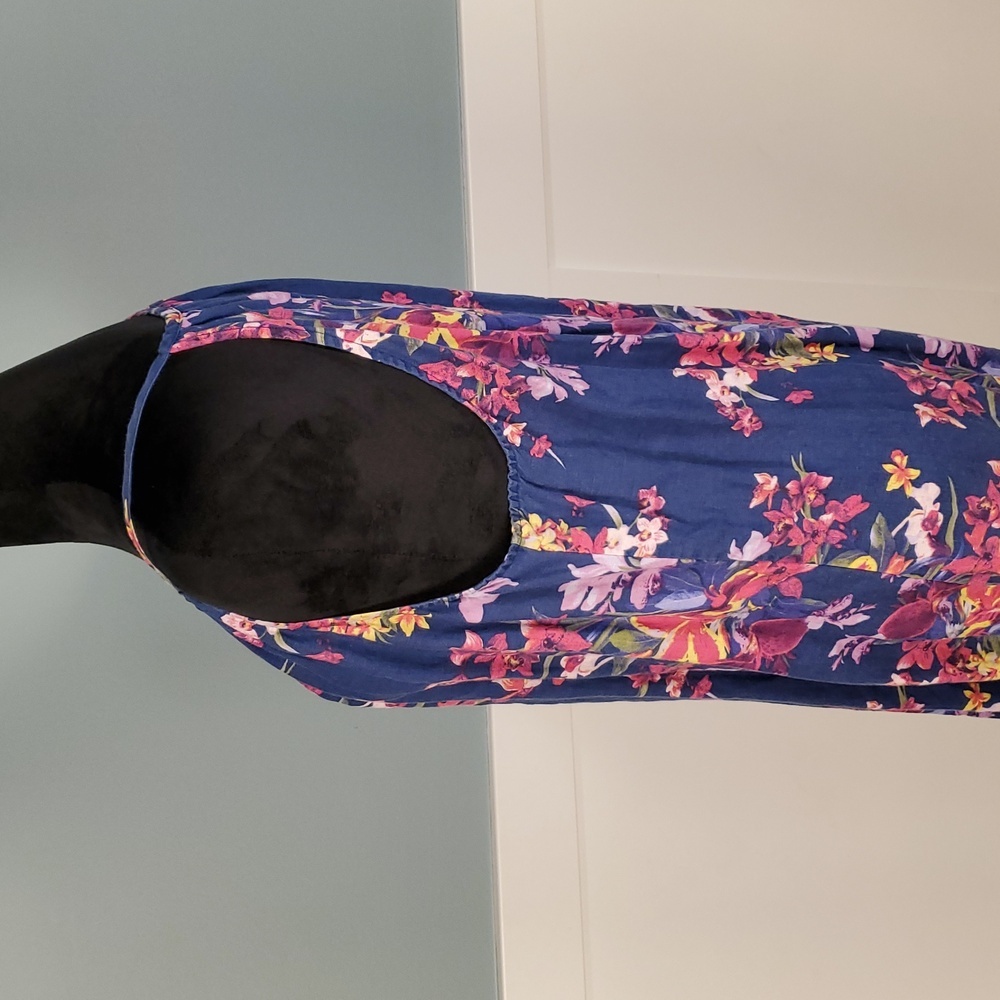 Tommy Bahama Blue Tropical Orchids Floral Linen Dress L - Picture 4 of 14